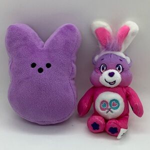 Mini Share Care Bear in Bunny Ears and Purple Peeps Plush Set of Two Toy Lot
